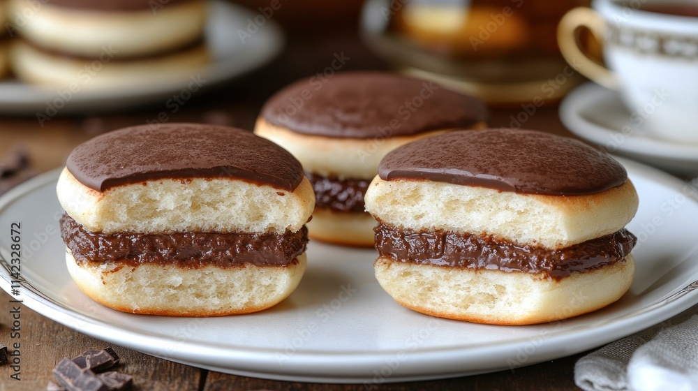 Delicious chocolate sandwich cookies on a plate. Delicious chocolate sandwich cookies on a plate.