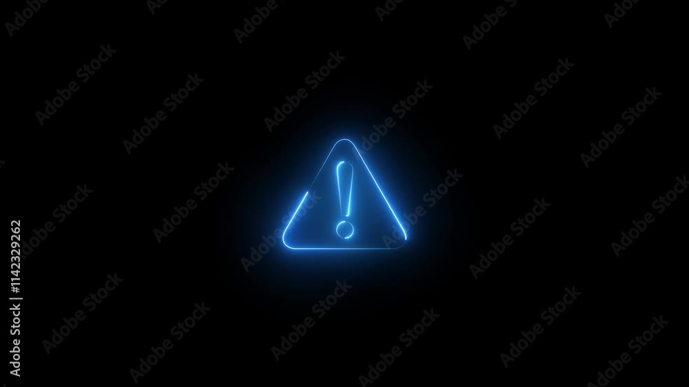 glow neon tingle warning icon animation. risk signal alert, danger icon, stop or problem road sign on black background. Warning, precaution, attention, alert icon, glow neon tingle warning icon animation. risk signal alert, danger icon, stop or problem road sign on black background. Warning, precaution, attention, alert icon,