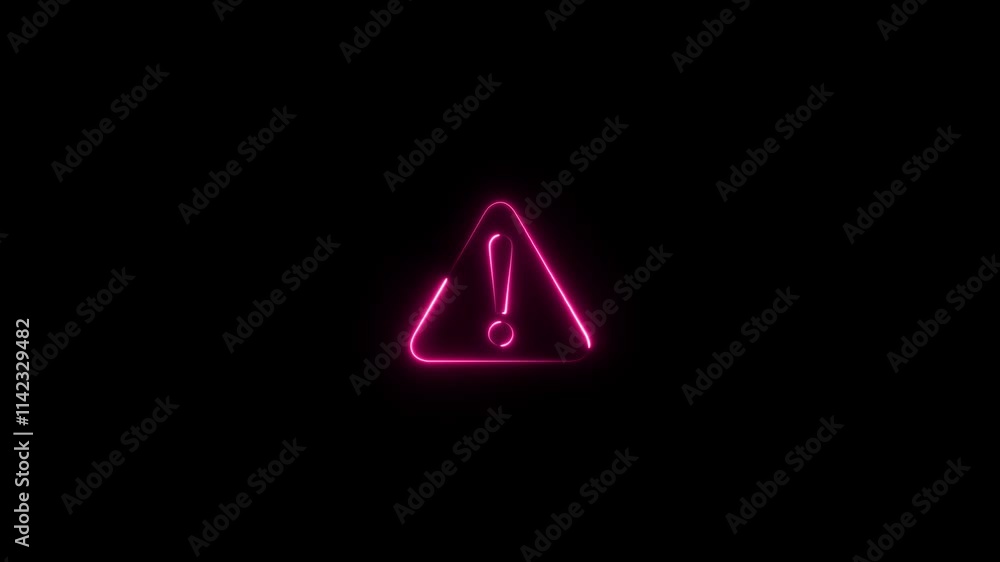 glow neon tingle warning icon animation. risk signal alert, danger icon, stop or problem road sign on black background. Warning, precaution, attention, alert icon, glow neon tingle warning icon animation. risk signal alert, danger icon, stop or problem road sign on black background. Warning, precaution, attention, alert icon,