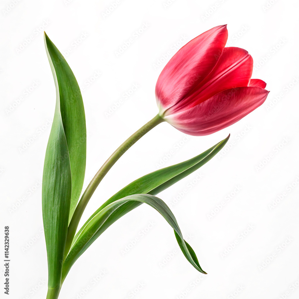 a red tulip with green leaves and a white background1 a red tulip with green leaves and a white background1