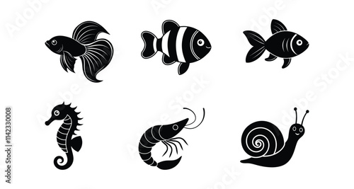 Aquarium fish silhouette on white background
