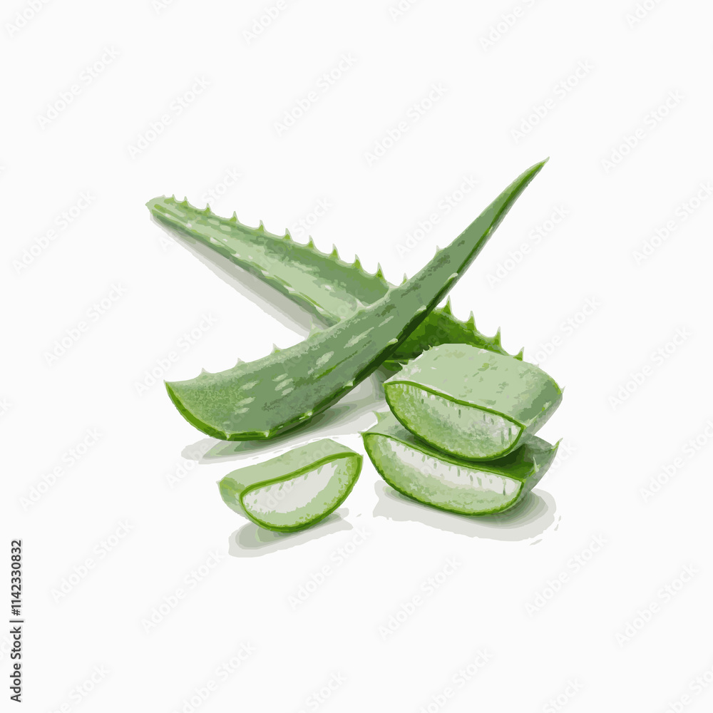 Aloe or Aloe Vera fresh leaves and slices on white background. Aloe or Aloe Vera fresh leaves and slices on white background.