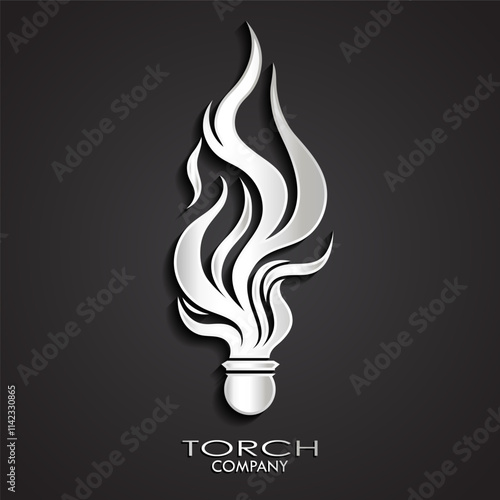 torch logo 3d silver symbol