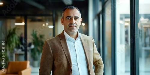 Obraz na płótnie Portrait of e commerce manager standing in stylish modern office, confident expression, professional shot w salonie