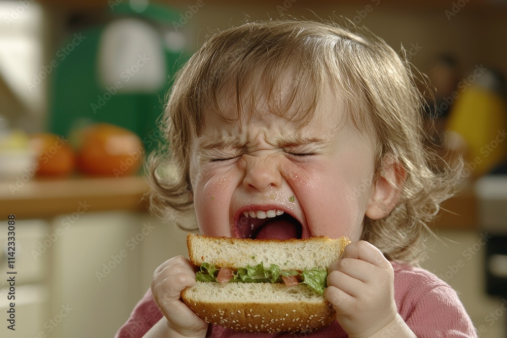 Toddler Enjoys Delicious Sandwich Lunch Meal Toddler Enjoys Delicious Sandwich Lunch Meal