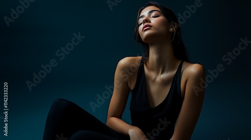 Obraz na płótnie Female model in minimalist contemporary wear, posing under subtle lighting w salonie