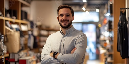 Obraz na płótnie Sales associate standing confidently in a retail store, smiling portrait shot w salonie