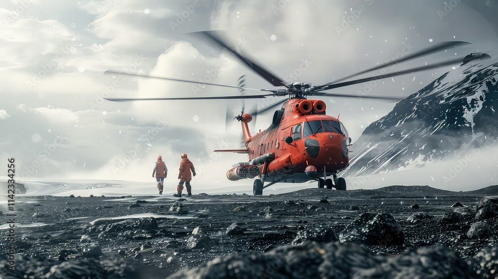 Fototapeta premium Helicopter on the background of the mountains. 3d rendering