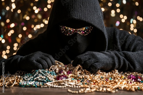 Hooded Figure Concealing Identity Amidst Treasure photo