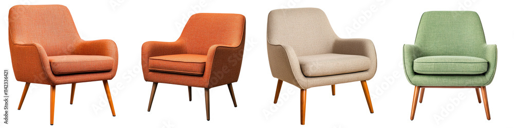 Naklejka premium Retro Midcentury Modern Lounge Chairs with Stylish and Comfortable Designs for Home Office or Hospitality Interiors These classic and contemporary armchairs feature a warm