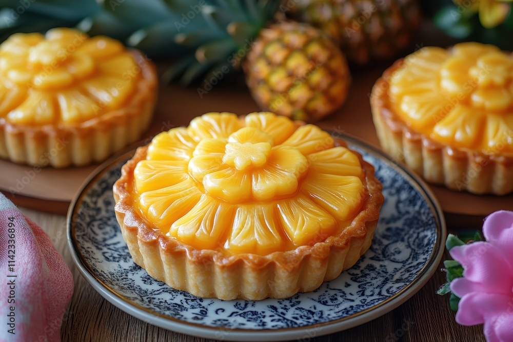 Delicious pineapple tarts arranged artfully. Perfect for recipes, food blogs, and dessert menus. Delicious pineapple tarts arranged artfully. Perfect for recipes, food blogs, and dessert menus.