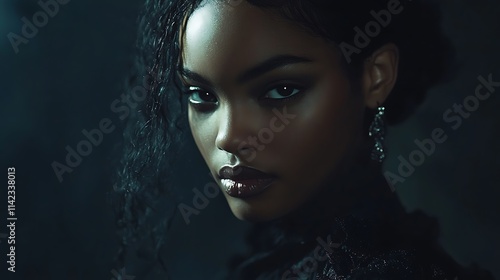 Obraz na płótnie Female model in gothic inspired attire, with dark and moody lighting w salonie