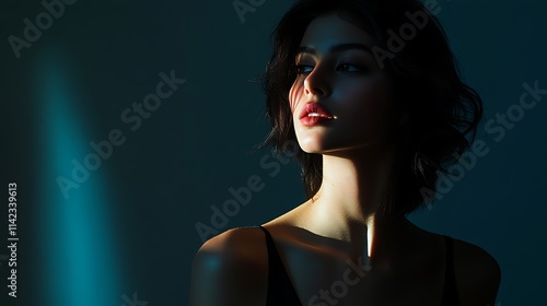 Obraz na płótnie Female model in minimalist contemporary wear, posing under subtle lighting w salonie