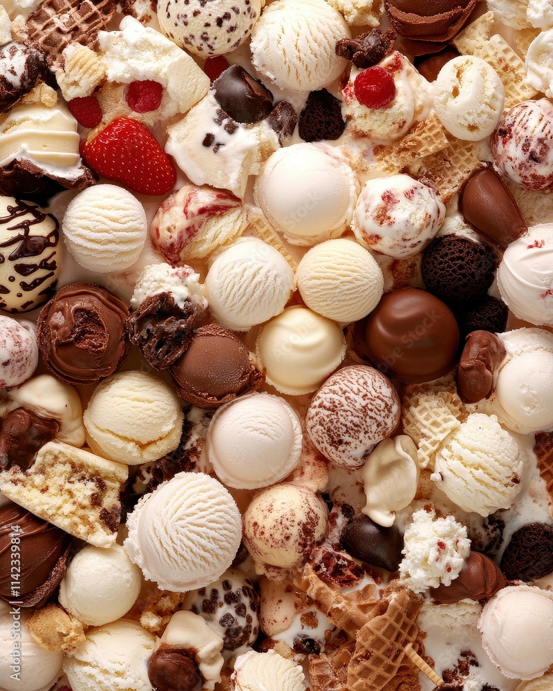 Delicious ice cream sundae medley dessert platter food photography indoor overhead view sweet treat concept Delicious ice cream sundae medley dessert platter food photography indoor overhead view sweet treat concept