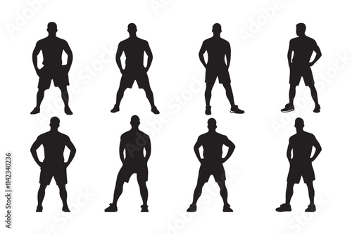 Man Fitness Body Set Silhouette Vector illustration