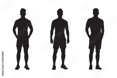 Man Fitness Body Set Silhouette Vector illustration