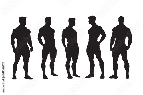 Man Fitness Body Set Silhouette Vector illustration