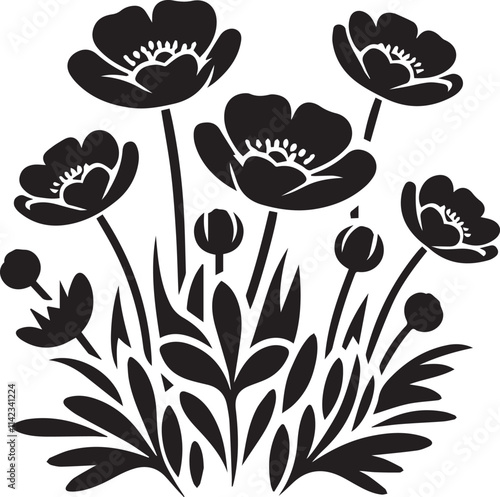 vector illustration, flower logo vector, flower vector illustration, silhouette vector black and white
