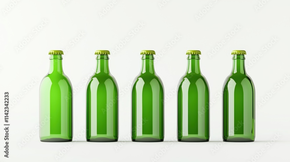 Isolated green glass bottles on white background for showcasing Isolated green glass bottles on white background for showcasing