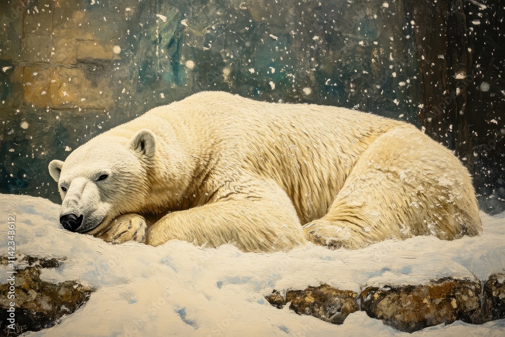 Polar bear resting peacefully in snowy landscape. Perfect for winter, wildlife, or nature projects. Polar bear resting peacefully in snowy landscape. Perfect for winter, wildlife, or nature projects.