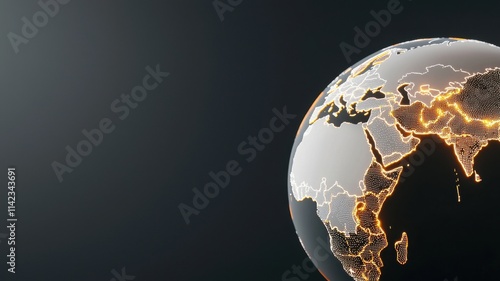 Oil price index concept. Glowing globe with illuminated continents against a dark background.