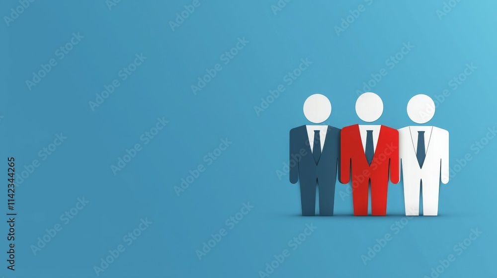 Three stylized figures in suits, representing diversity in business or leadership roles. Three stylized figures in suits, representing diversity in business or leadership roles.