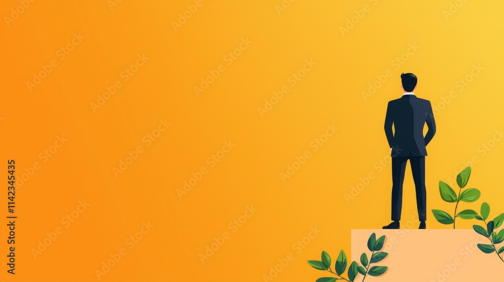 A silhouette of a man in a suit stands on a platform against an orange background, symbolizing success. A silhouette of a man in a suit stands on a platform against an orange background, symbolizing success.