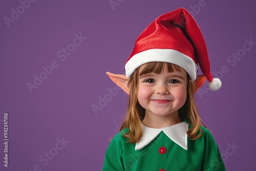Happy little girl dressed as a Christmas elf