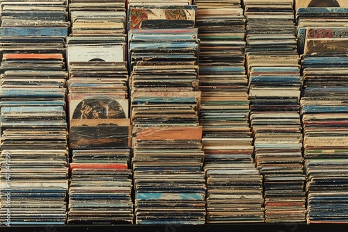 Noise texture of  Bigbury, Devon, England, UK. 2022. Large collection of jazz records in an alcove. , isolated on white background,  , copy space, copy space for text, photo