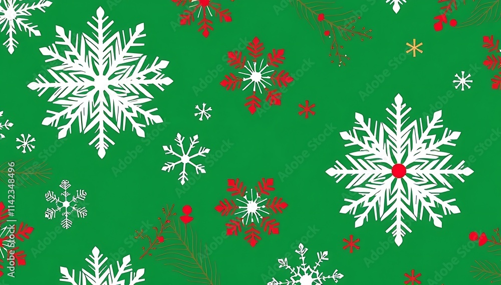 Festive Green Background With White And Red Snowflakes Festive Green Background With White And Red Snowflakes