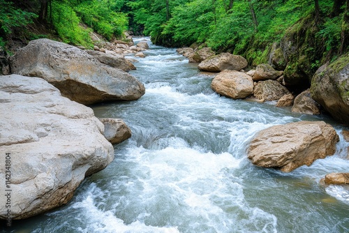 A dramatic shot of a river flowing powerfully through a canyon, representing freedom unstoppable force photo