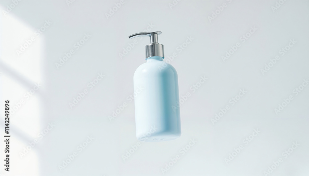 Fototapeta premium blue bottle of body lotion with a dispenser