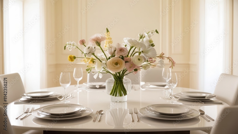 Elegant White Floral Centerpiece Table Setting Elegant White Floral Centerpiece Table Setting