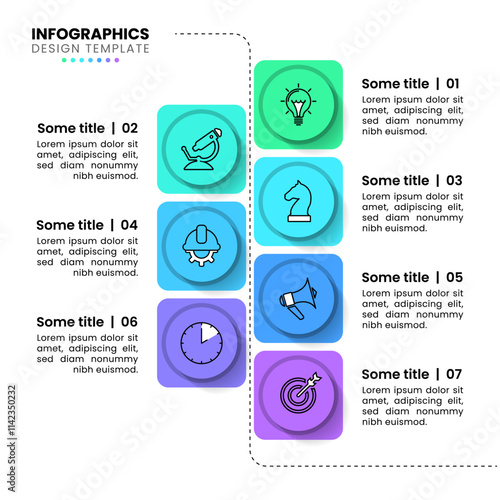 Infographic template. Line with 7 squares and icons