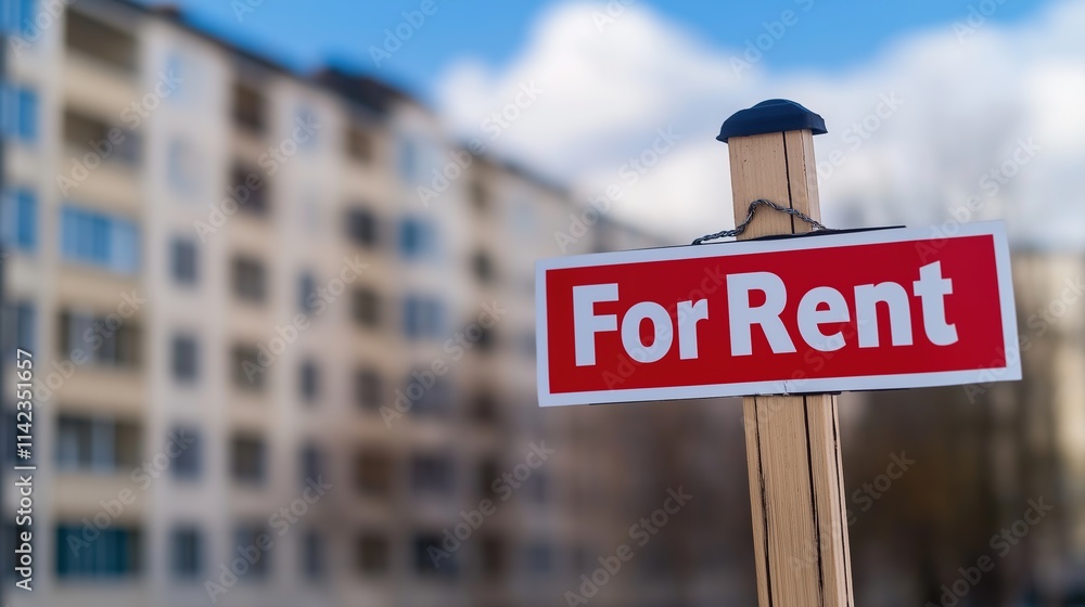 Obraz premium For rent sign displayed on a residential building, symbolizing opportunities for new beginnings and the dynamic nature of urban living.