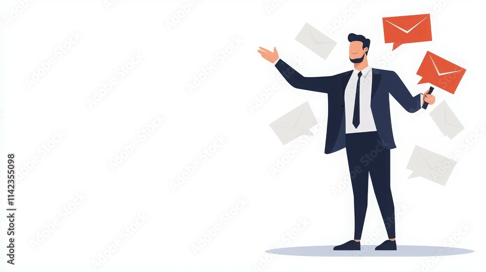 A businessman holding messages, symbolizing communication and engagement. A businessman holding messages, symbolizing communication and engagement.