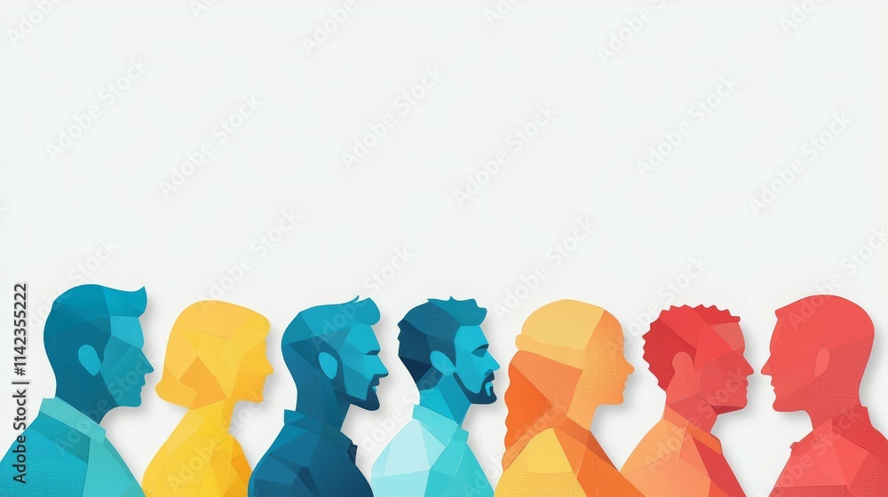 A colorful silhouette of diverse people in a line, showcasing unity and diversity. A colorful silhouette of diverse people in a line, showcasing unity and diversity.