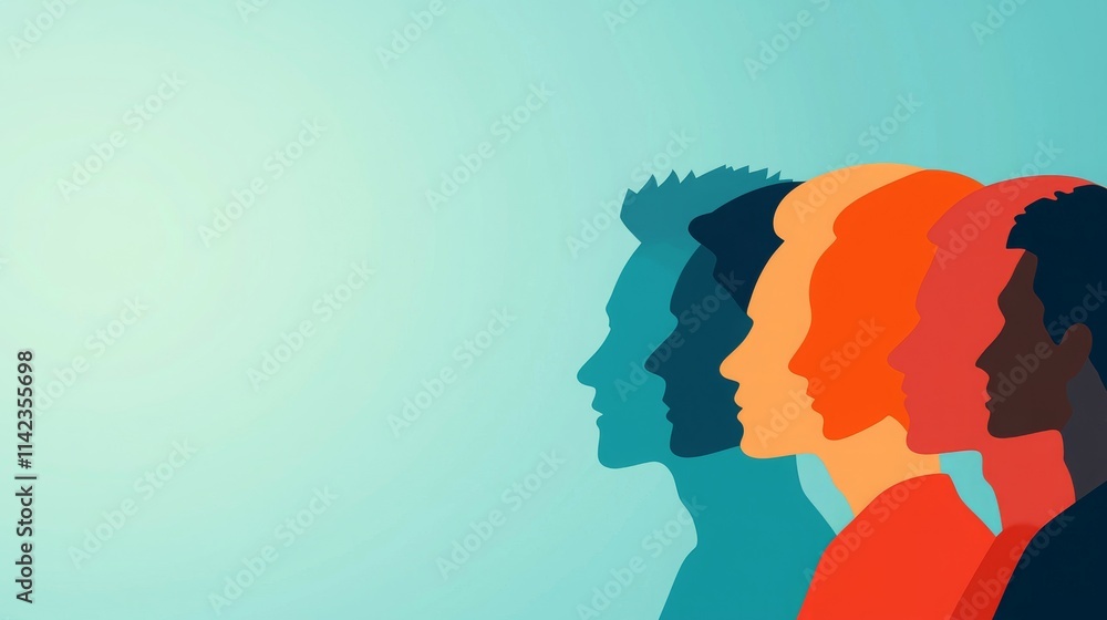 Silhouettes of diverse individuals in profile against a gradient background. Silhouettes of diverse individuals in profile against a gradient background.