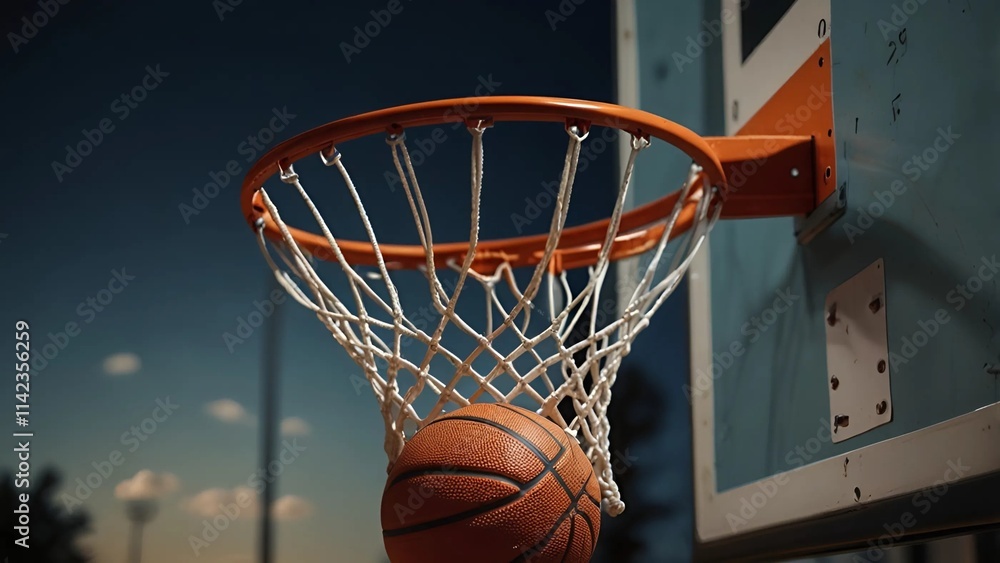 Fototapeta premium Basketball close up a e ball in hoop