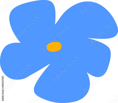 Hand Drawn Blue Rounded Petal Flower with Yellow Center for Modern Decor