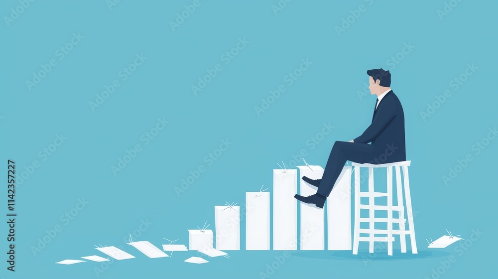 A businessman sits on a stool atop a bar graph, symbolizing growth and achievement. A businessman sits on a stool atop a bar graph, symbolizing growth and achievement.
