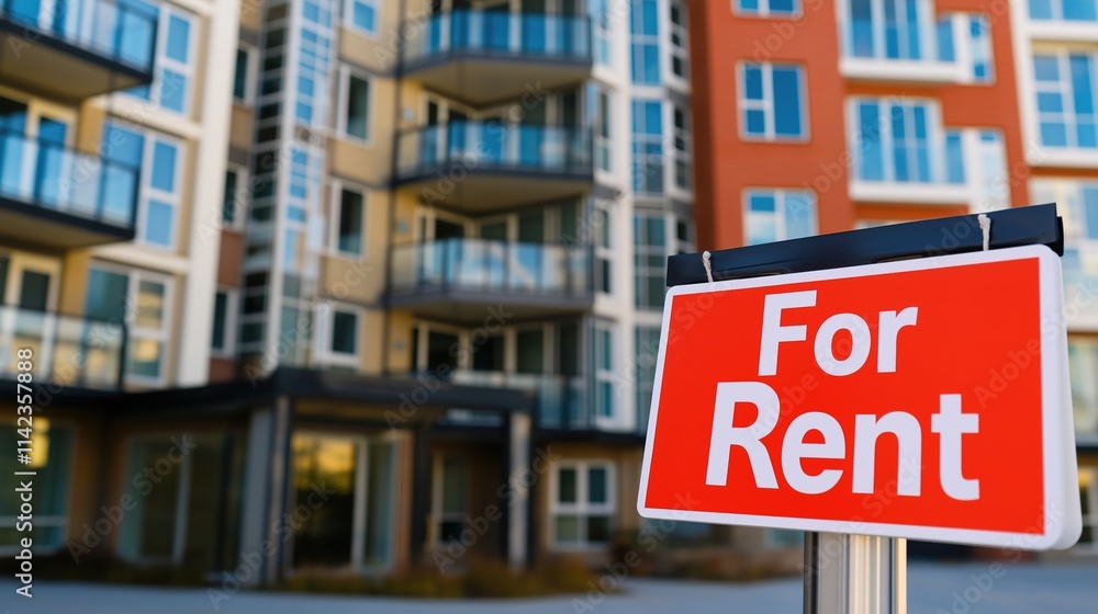 Obraz premium For rent sign displayed on a residential building, symbolizing opportunities for new beginnings and the dynamic nature of urban living.