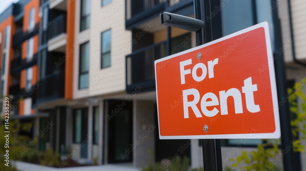 For rent sign displayed on a residential building, symbolizing opportunities for new beginnings and the dynamic nature of urban living.