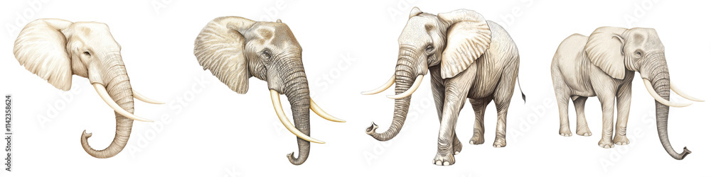 Fototapeta premium Majestic elephants captured in various stunning poses highlighting the grandeur and beauty of these iconic African mammals