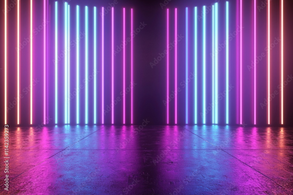 Neon Lights Illuminate Dark Concrete Floor Neon Lights Illuminate Dark Concrete Floor