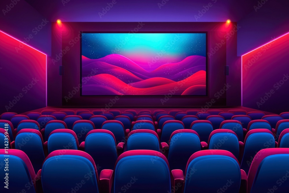 Fototapeta premium Empty Movie Theater Seats Facing Vibrant Screen