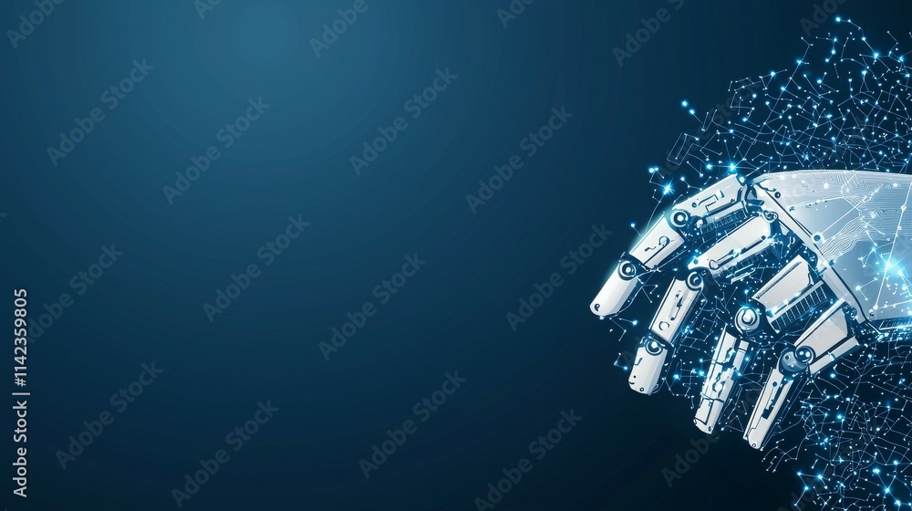 A robotic hand emerging from a digital background, symbolizing technology and innovation. A robotic hand emerging from a digital background, symbolizing technology and innovation.