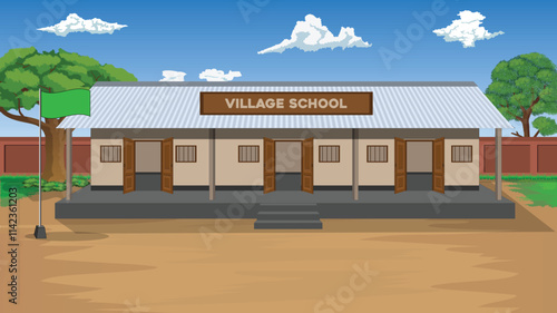 Cartoon village school background design