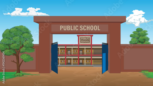 Cartoon school gate vector illustrator design