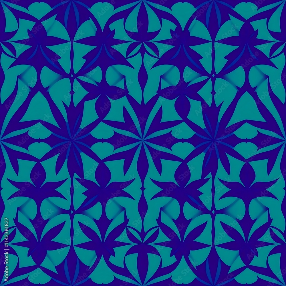 Abstract Blue Floral Pattern: A seamless repeat pattern featuring stylized blue flowers on a turquoise background, perfect for modern design projects. Abstract Blue Floral Pattern: A seamless repeat pattern featuring stylized blue flowers on a turquoise background, perfect for modern design projects.